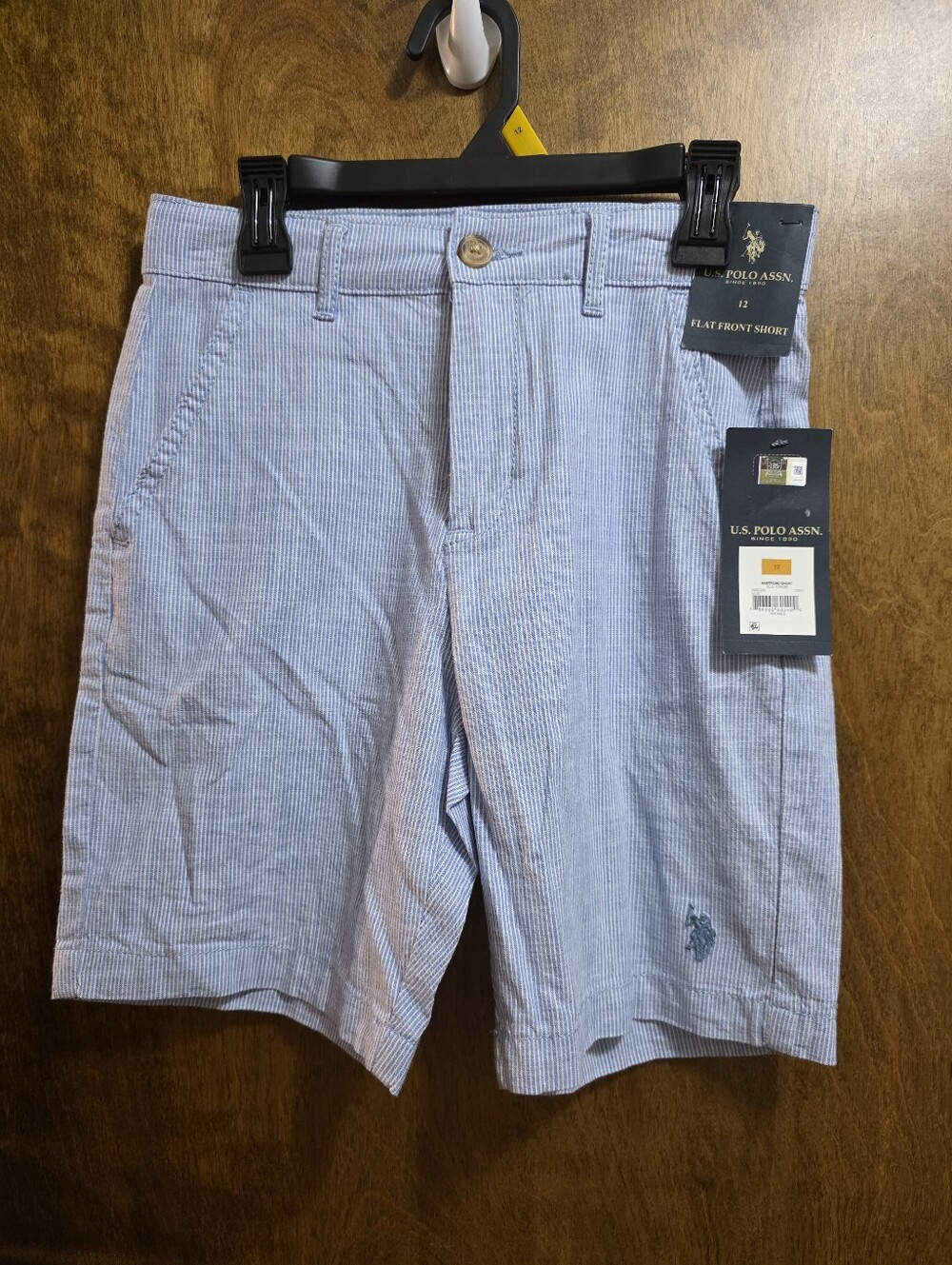 NWT U.S. Polo Assn. Light Blue With White Pinstripe Boys Shorts 12